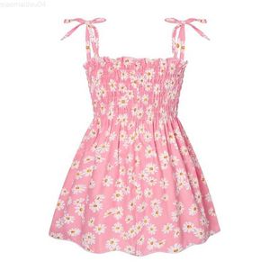 Flickans klänningar 2023 Summer Girls Casual Dresses Daisy Print Suspender för Baby ärmlösa Floral Beach Dresses Barn Baby Girls Costumel2404