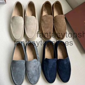 Loro Piano LP Designer Suede Real Casual Photo Walking Shoes Charms Embellished Walk Loafers Couple Genuine Mens Slip on Flats for Men 38-46 HTGF