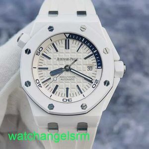 AP Crystal Wrist Watch Royal Oak Offshore Series 15707CB White Ceramic Mens Watch with Blue and White Color Matching Automatic Mechanical Watch 42mm