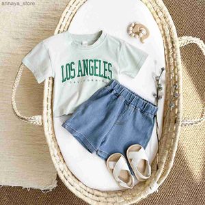 Kleidungssets 2024 Sommer kurzärmelige Jungen T-Shirt+Shorts Baby Kleidung Brief Printed Vorschule Freizeitset Girl Neugeborene 2pcs 0-3yl2404