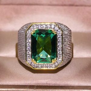 Band Rings European e American Big Green Zircon Ring for Men Women Party Travel Jewelry Gift Impostazione 2019 Nuova H240425