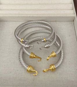 5MM Gold hook Twisted wire Buckle Bracelet in Sterling Silver with 14K Yellow Plated 240424