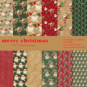 Gift Wrap 24 Sheets Christmas Sticker Scrapbook Paper Santa Pattern Hand Account Decorative Material Stationery Navidad Card Decor