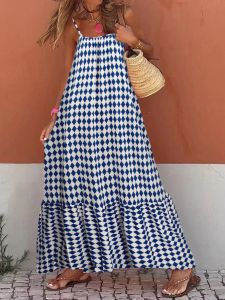 Klä nya kvinnor Boho ärmlös klänning tryck Summer Loose Spaghetti Strap Party Dress for Cocktail Beach Streetwear Beach Hot Sale