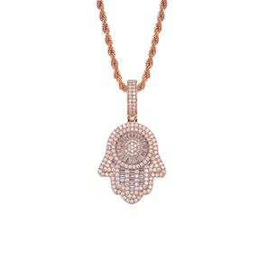 Iced Out Hand of Fatima Hamsa Pendant Necklace Copper Top Quality Cubic Zircon Bling Bling For Men Women Gifts C39277664
