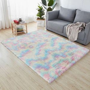 Carpets Fluffy Plush Tie Dyed Carpet Living Room Bedroom Decor Rugs Non-Slip Floor Mat Bedside Sofa Home Decoration 1.2 2M