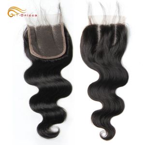 Wigs Body Wave 4x4 Lace Closures Remy Human Hair Closure Swiss Lace Body Wave Closure Only Natural Clolor Brazilian Hair