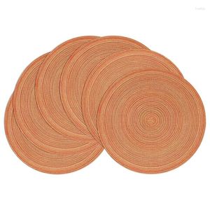 Table Mats 6Pcs Round Braided Placemats Set Of 6 Circle Place Washable 15 Inch For Dining Wedding Party Durable