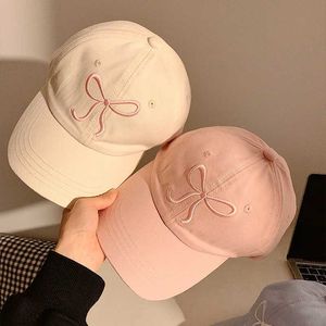 Bollmössor koreanska båge baseball cap kvinnor y2k rosa bågar broderad snapback hatt sommar justerbar mjuk topp toppade kepsar gorras j240425