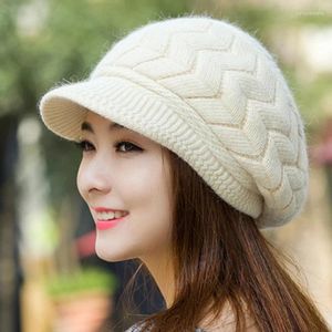 Berety 4 kolory zagęszcza pluszowe beret ciepłe wełniane uszu czapki kapelusz miękkie kobiety zimowe na zewnątrz narciarskie sport
