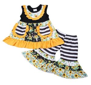 2020キッズ服セット夏の幼児の女の子のノースリーブドレストップベルボトム衣装2pcsプリントブティック衣料品スーツhot3094943