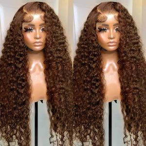 Wigs 13x6 Brown Curly Lace Front Human Hair Wigs HD Transparent Deep Wave Frontal Wig Brazilian Colored Water Wave Wigs Human Hair