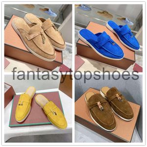 Loro piano lp casual för kvinnors tofflor skor sommar promenad sandaler loafers skor platt glider toffel designers män hög elastiskt nötkött med bo 9ef2