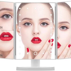 Make -up -LED -Spiegel Lichter Make -up weißer Trifold Mirror 21 LED -Eitelkeitsspiegel beleuchtet Spiegel mit Touchscreen Dual Netzteil Versorgung