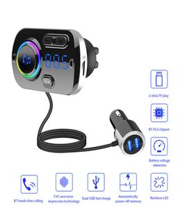 BC49BQレインボーカラーBluetooth Hands Calling Car Kit FM Transmitter Radio Mp3 Music Player Car ChargerデュアルUSBポートAdapte5612454