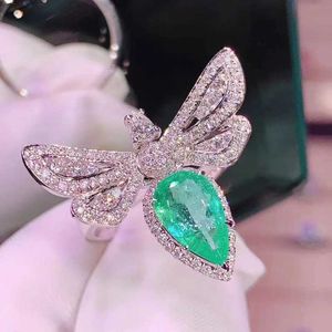 Bant Yüzükleri S925 STERLING Gümüş Renk Büyük Bling Zirkon Taş Dragonfly Kadınlar İçin Düğün Nişan Moda Takı Hediyesi H240425