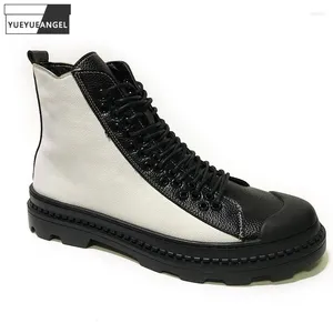 Freizeitschuhe echte Leder -Leder High Top Männer Designer gemischte Farben Mode Sneakers Flatplattform Arbeiten Kurzstiefel Kurzstiefel