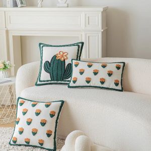 Kissen Kaktus getuftete Kissenbedeckung Nordische minimalistische Pflanze Stickerei Wurfkissenbezüge süße dekorative Kissen für Sofa