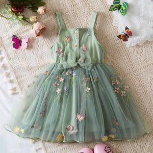 Sukienki dziewczynki Zielona bajkowa sukienka kwiatowa dla dziewczynek 2024 Nowy tiul bez rękawów Letni sukienki Urodzinowe przyjęcie weselne sukienki dla dzieci 1-5 lat