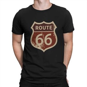 남자 티셔츠 u s Route 66 Brown Sign Tshirt Homme Mens Tees Men T240425