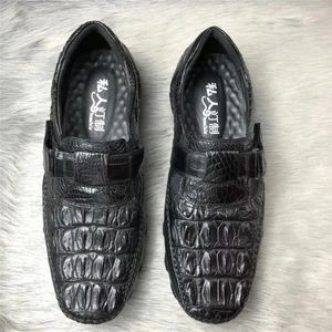 Casual Shoes Authentic Exotic Crocodile Skin Men Soft Walking Flats äkta riktiga Alligator Läder Male Hook Loop Daily Loafers