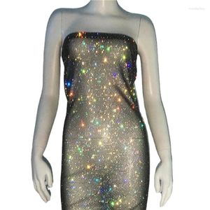 Casual Dresses Fashion Women Bling Mini Fishnet Dress Axless Sheer Sexy Party Night Club Bodycon Long Ben Sleeve Mesh Cover Body Chain