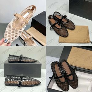 Sandalen Designer Frauen Fishnet Ballet Flats rutschen schwarze Stoffspitze Klassiker klassisches Sleaker Schnalle Sommer -Freizeitschuhe mit Box 505 Originalqualität