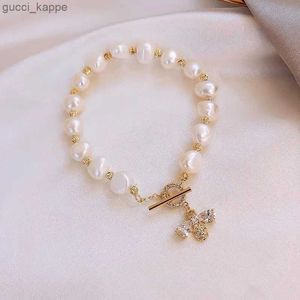 Beaded Korean Freshwater Pearl Beads Chain Armband For Women Fashion Bee Flower Charm Natural Pearl Bangle Girls Smyckespresent