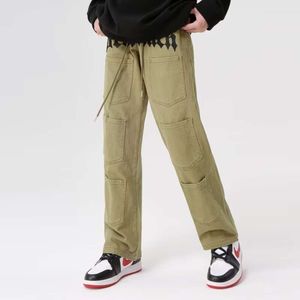 Straight Spring and Autumn Youth Popular Men's Long Pants, Mid Low Waist Workwear Pants, Casual Pants, Trendy Loose Solid Color Fashion Brand