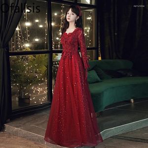 Partykleider von ALLSIS WEIN rot Stickerei Langarm Toast Kleid Braut 2024 Host -Engagement Luxus Hochzeit Abend Gaze Gaze