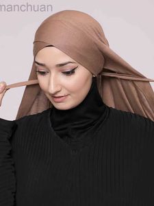Hijabs Cris Cresess Lapead Hijab Scarf Modal Jersey Hijab Мусульманский мгновенный хиджаб галстук с головным транспортом мусульманские женщины -вуали Ramadan Islam D240425