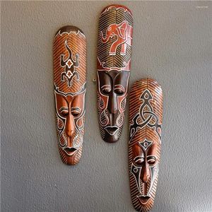 Decorative Figurines 50cm Wooden Carved Painted Mask Hanging Decoration Indonesian-Style Wall Interior Facebook Pendant Home Decor