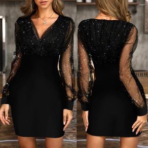 Vestidos casuais vestido retrô lantejas sexy feminina negra elegante 2024 Culb Wonen Party Women's Knee