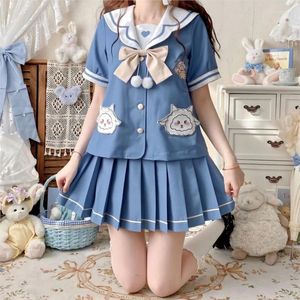 Roupas conjuntos femininos azuis jk uniforme uniforme primavera longa/curta marinheiro terno de marinheiro tie trey pliss skiot roupas de anime fofo cos figurino