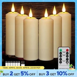 Rechargeable Flameless LED Candle Light Waterproof Flickering Candles Tea Lights with Remote Timer Wedding Birthday Decor 240417