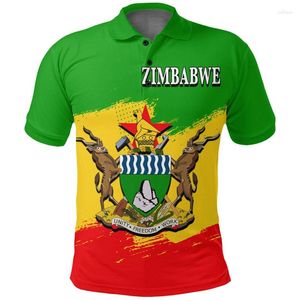 Мужские Polos Zimbabwe Flag Карта карта графическая рубашка поло Gha Национальные эмблемы рубашки для мужчин Случайная мужская уличная одежда Африка мальчика с коротким рукавом