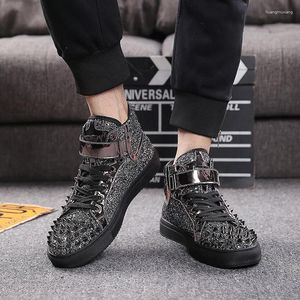 Sapatos casuais moda punk homem tênis de luxo rivet masculino rock hip hop high top zapatillas hombre