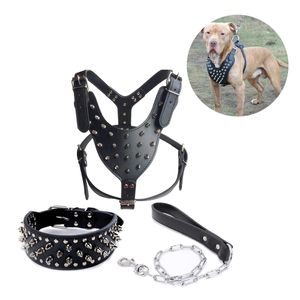 Spiked Studded Pu Leather Dog Harness Nitets Stora för Pit Bullmastiff Boxer Bull Terrier 240418