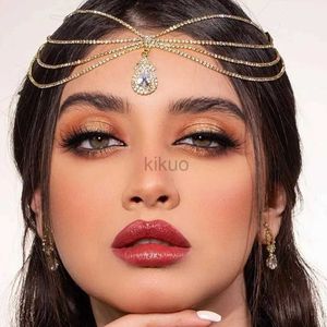 Wedding Hair Jewelry XSBODY Boho Bridal Rhinestone Head Chain Headbands for Women Wedding Accessories Crystal Forehead Chain Indian Hair Jewelry d240425