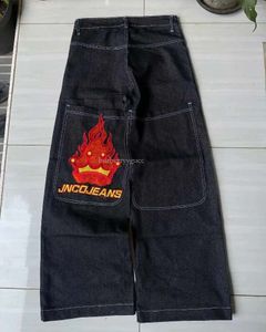 Mäns jeans JNCO Vintage Low Rise Mens Baggy Y2K Hip Hop Casual Black Wide Leg Pants Overized Graphic Punk Streetwear