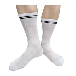 Men's Socks Sheer See Through Mens Formal Mesh Dress Suits Sexy Stocking Softy Summer Male Business Wave Striped