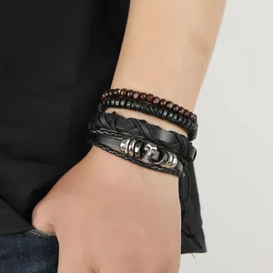 Charm Bracelets Vintage Leder Armband Schädel Perlen Punk Street Street Fashion Combo Hand Black for Men Schmuck