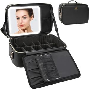 Relavel -Make -up -Beutel mit LED -Spiegel -Make -up -Hülle mit beleuchtetem Spiegel großer Kapazitätsreisen Kosmetische Zughülle Organizer Box für 240422