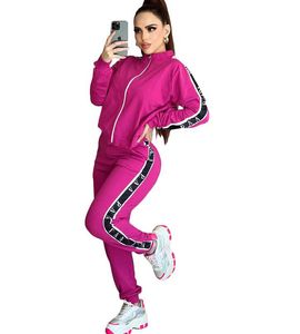 Женские спортивные костюмы наряды весенний треугольник дизайн -спорт -костюм на молнии на салфетке для бега брюки повседневное спортивное костюм роскошные розовые два куски толстовки