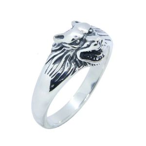 Tamanho 6-10 Wolf Head 925 Sterling Silver Ring Est Lady Girls S925 Fashion Band Party 240420