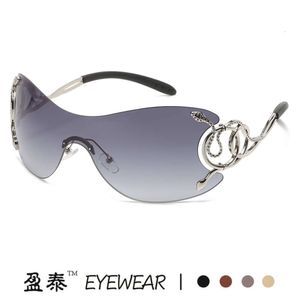 Nya ramlösa solglasögon i ett stycke, personlig Y2K, fashionabla ormformade glasögon, roliga ben, solglasögon för kvinnor