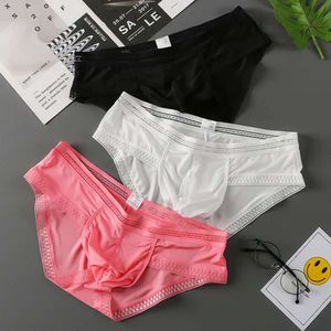 Bielizna męskie luksusowe majtki 3PC Briefs Ice Silk U torebka mężczyzn seksowna bielizna niska letnie majtki man morskie szuflady Kecks stringi srpg