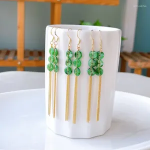 Dangle Earrings 14k Gold Injection Natural Jade Three Ping Buckle Long Tassel Green For Women In Chinese Style Vintage Party Girl Gift