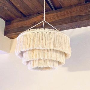 Dekorativa figurer makrame lampa skugga boho hängande hängande ljustäckning för kontor sovrum vardagsrum barnkammare sovsal (glödlampa inte