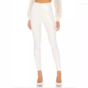 Kvinnors leggings kvinnor glänsande pu läder vita byxor smala sexiga latex stretchy hög midja bodycon sommar pvc mager byxor y2k2024